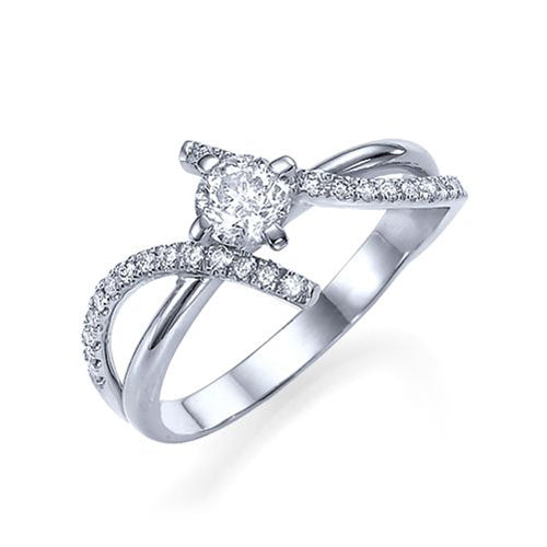 טבעת מייגן טוויסט זהב לבן יוקרתית עם יהלום מעבדה מבריק וזרועות משובצות