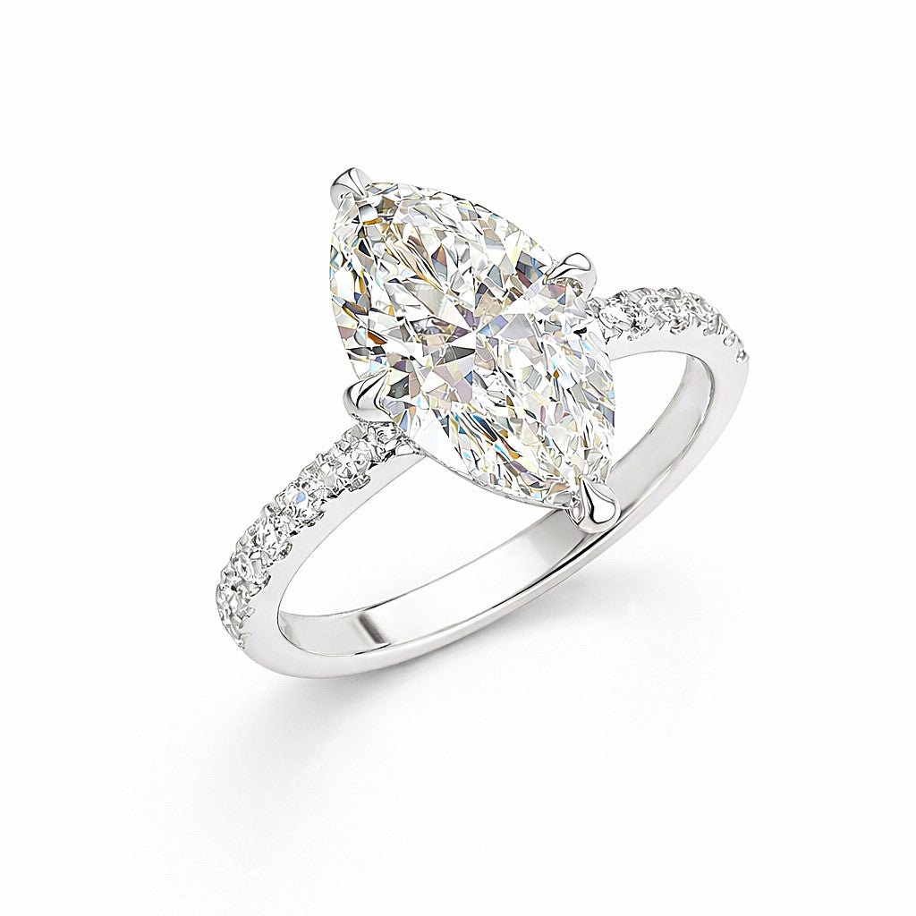 טבעת אירוסין יהלום מעבדה אריא מרקיזה בזהב לבן