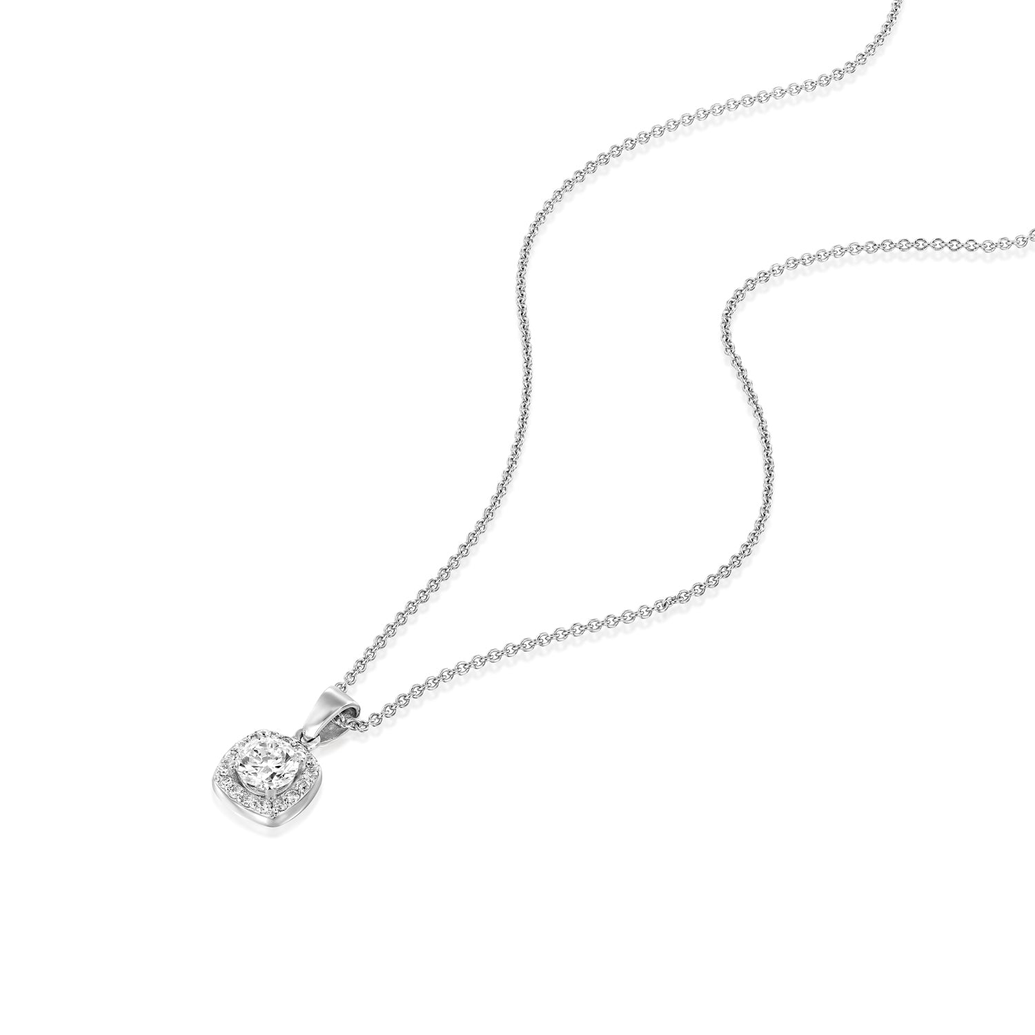 שרשרת זהב ויהלומים היילו מרובעת בשיבוץ יהלום עגול במרכז זהב לבן