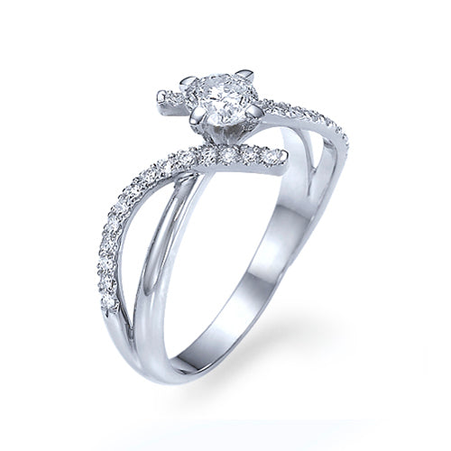 טבעת מייגן טוויסט זהב לבן יוקרתית עם יהלום מעבדה מבריק וזרועות משובצות