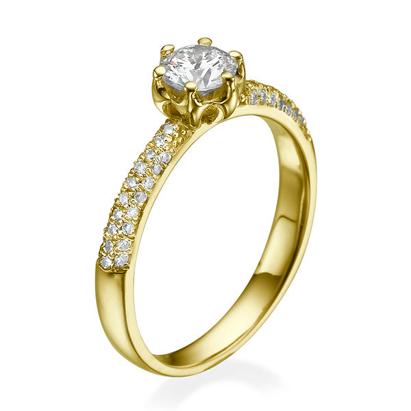 טבעת אירוסין לינדה 6 שיניים יהלום מעבדה זהב צהוב