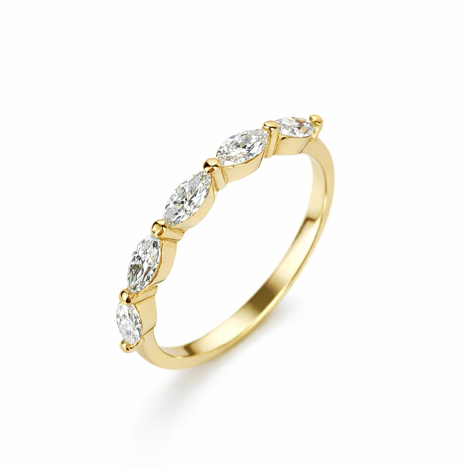 טבעת זהב צהוב שורת מרקיזות עם יהלומי מעבדה