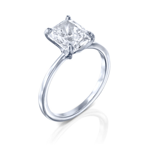 טבעת רדיאנט זהב לבן עם יהלום מעבדה בחיתוך מלבן קלאסי