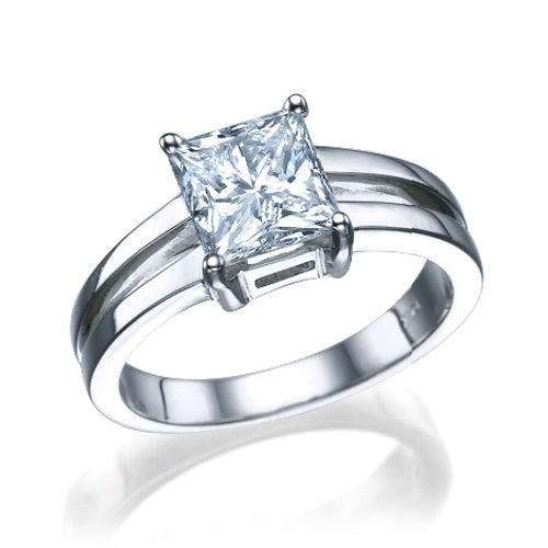 קרולינה טבעת יהלום מעבדה פרינסס מרובע זהב לבן בעיצוב מודרני מרשים