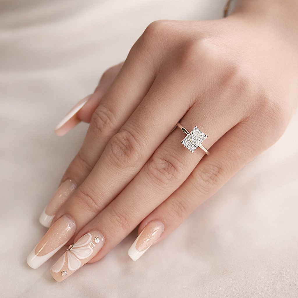 טבעת סוליטר דקה ועדינה המשובצת יהלום 5 קראט רדיאנט מהמם