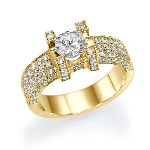 טבעת אירוסין דיאז מזהב צהוב עם יהלום מעבדה ושיבוץ יוקרתי מרשים