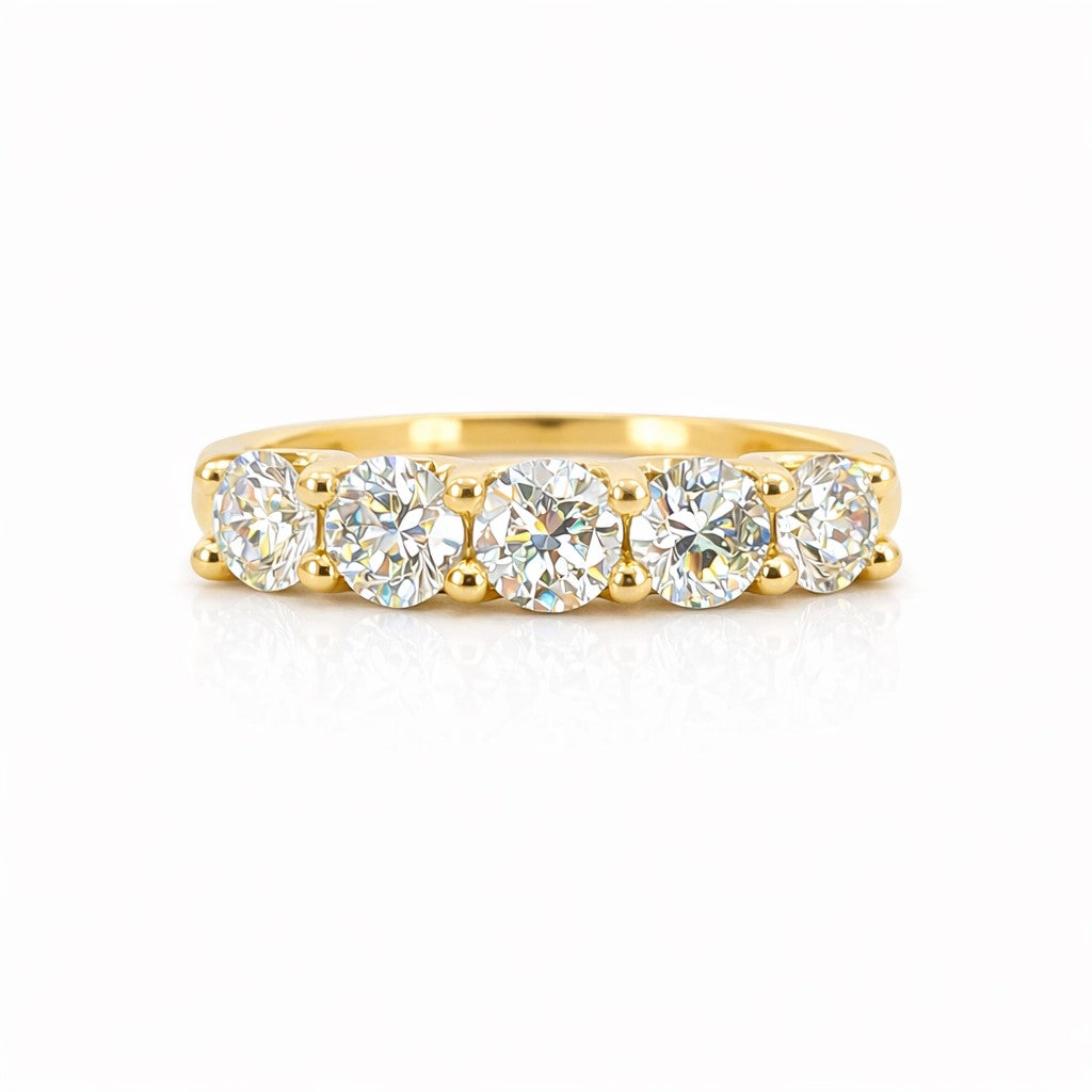 טבעת חמש יהלומי מעבדה קשתות זהב צהוב