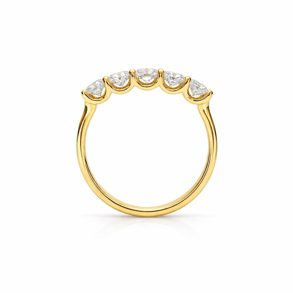 טבעת חמש יהלומי מעבדה קשתות זהב צהוב