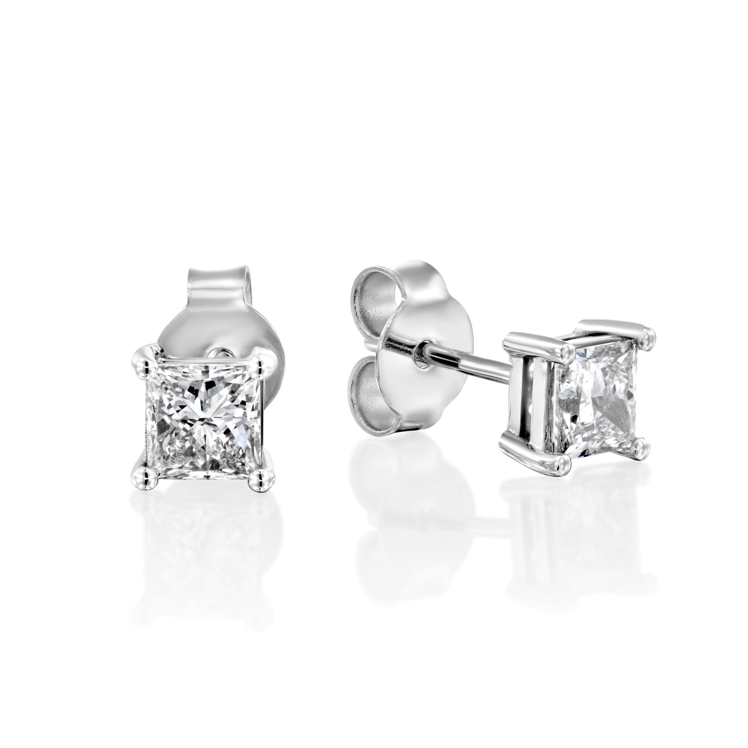 עגילי פרינסס מזהב לבן צמודים לאוזן משובצי יהלומי מעבדה מרובעים