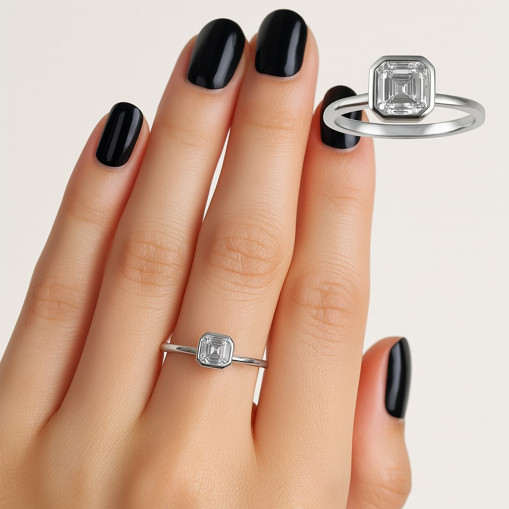 טבעת יהלום אשר קאט מזהב לבן 14K – עיצוב אלגנטי ונצחי