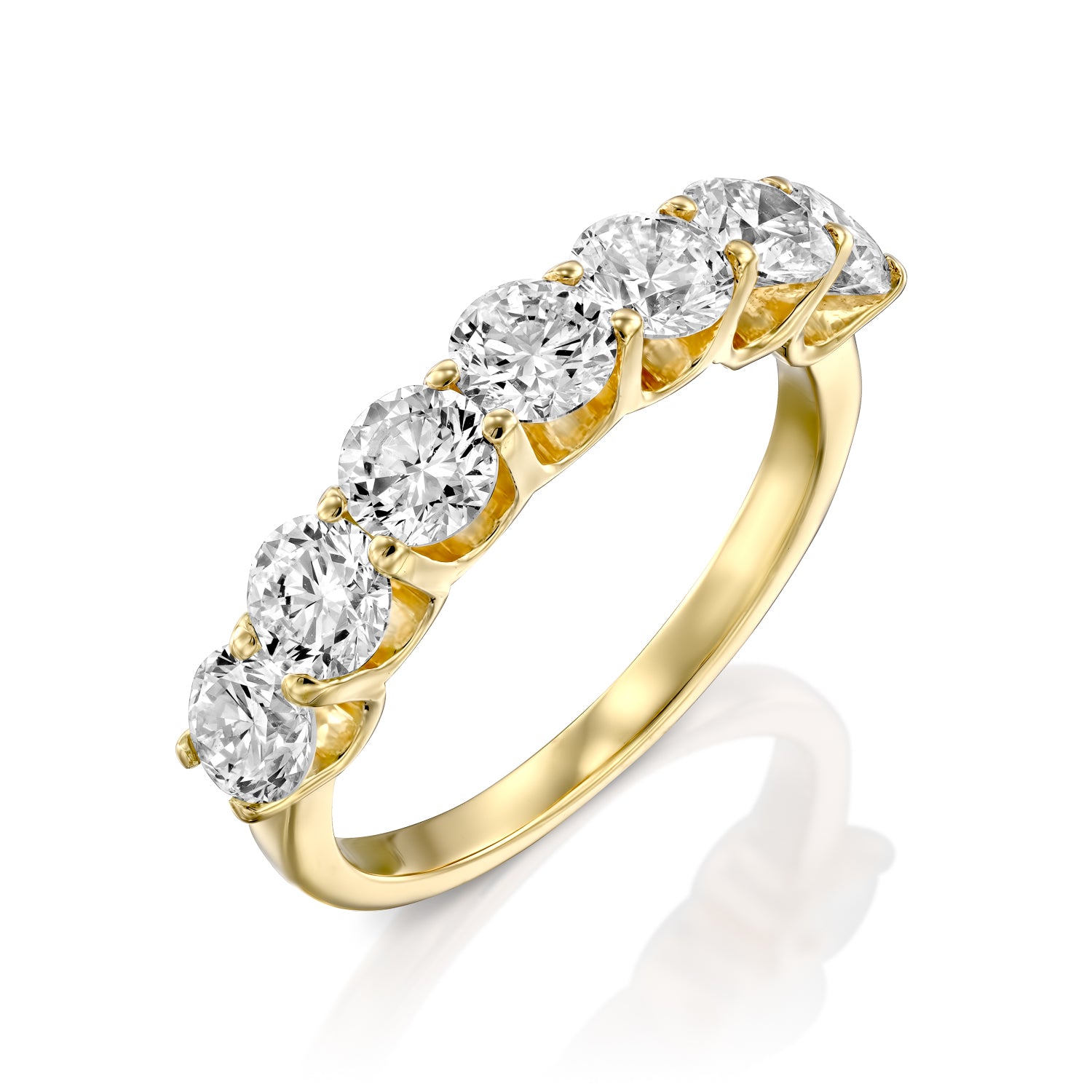 טבעת שורה מזהב צהוב המשובצת 7 יהלומים עגולים המשובצים באופן צמוד