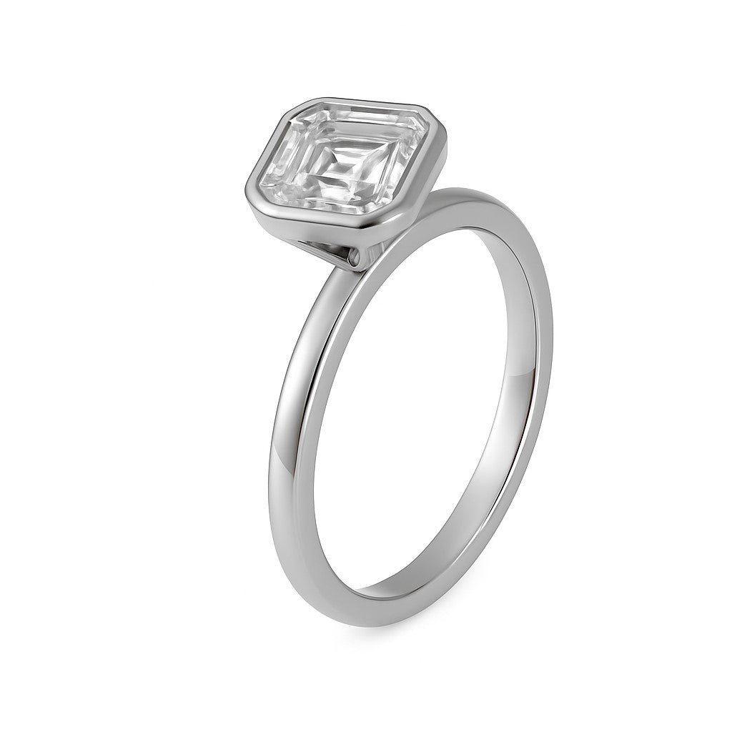 טבעת יהלום אשר קאט מזהב לבן 14K – עיצוב אלגנטי ונצחי