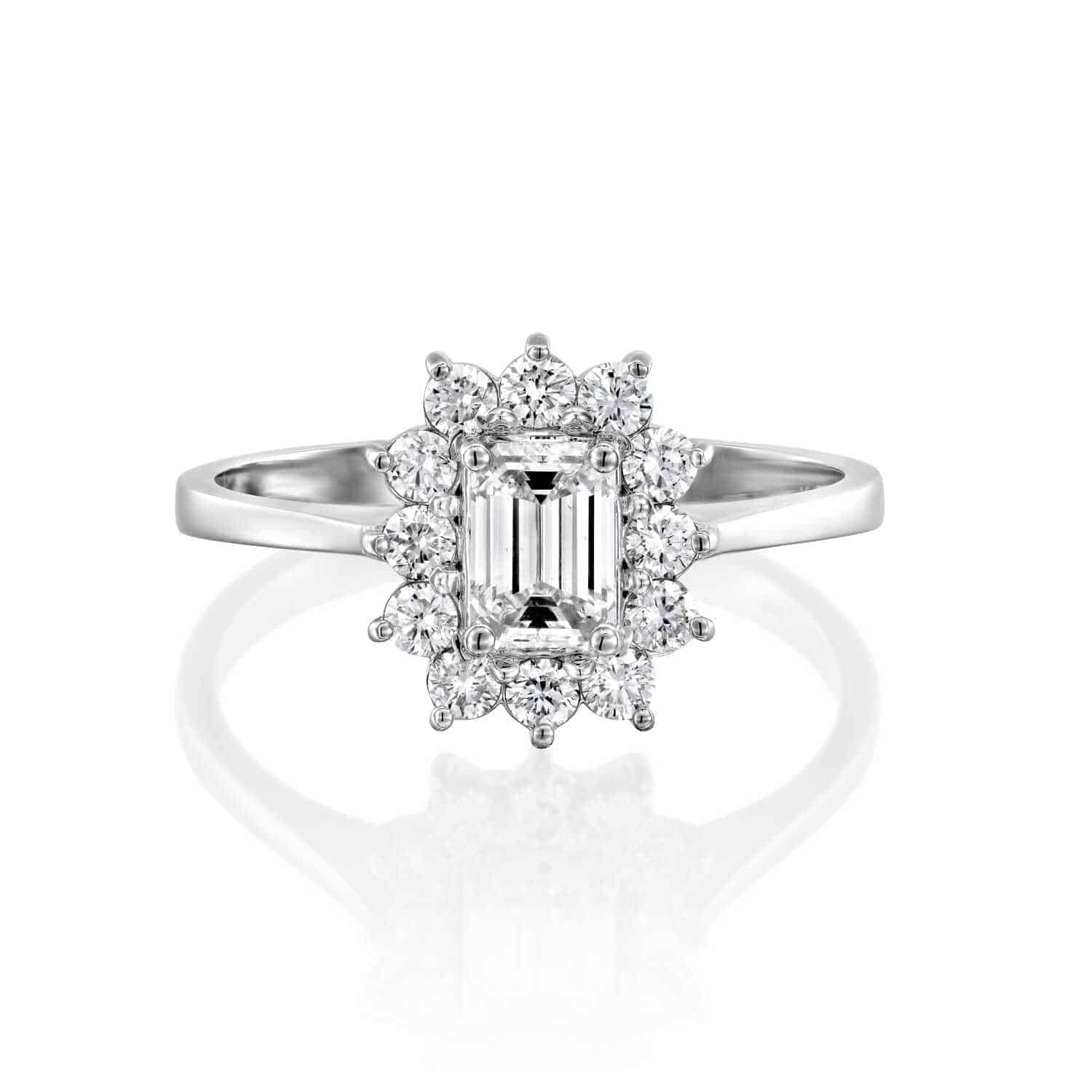 טבעת יהלום "דיאנה" אמרלד זהב לבן