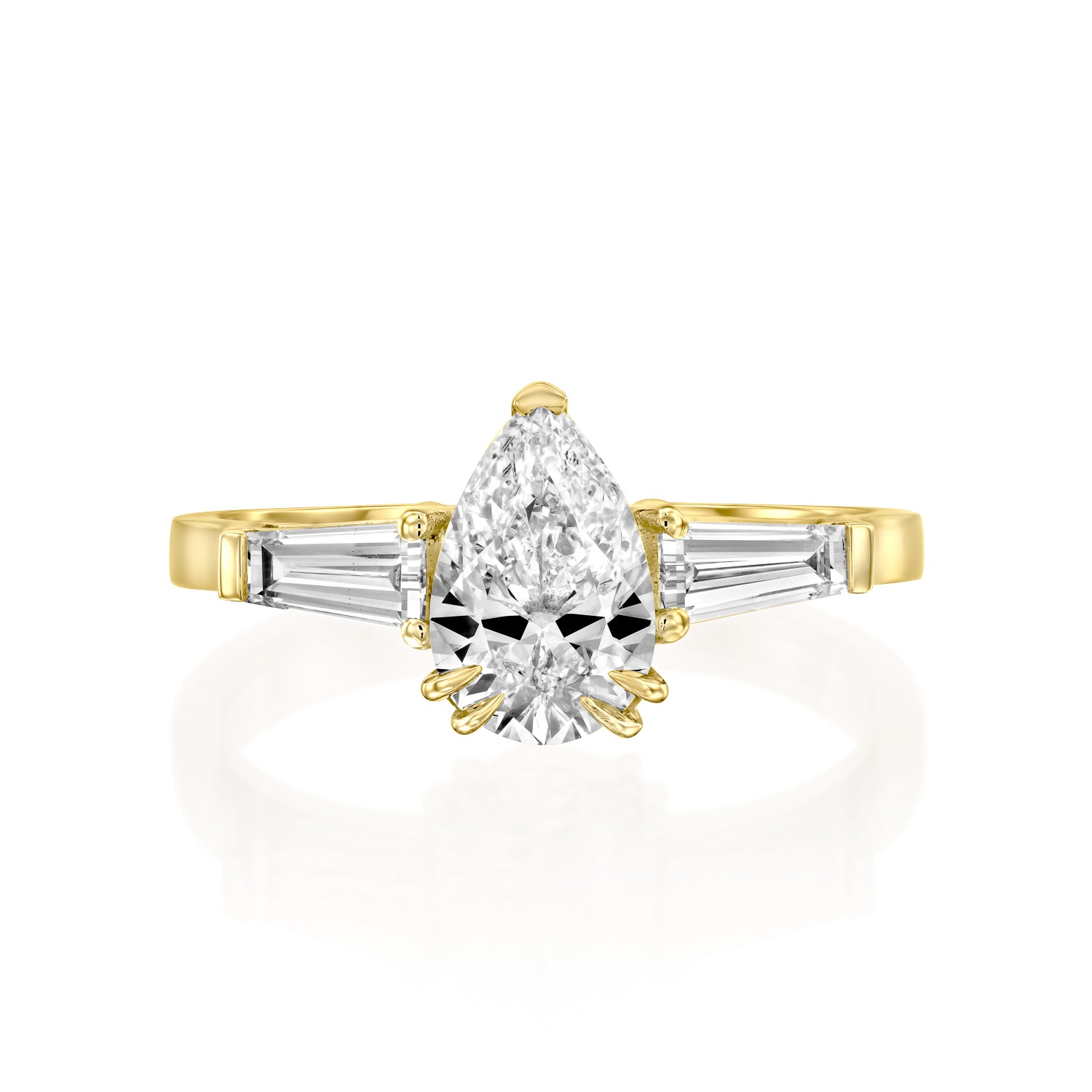 טבעת יהלום מעבדה טיפה וטייפרים בצהוב