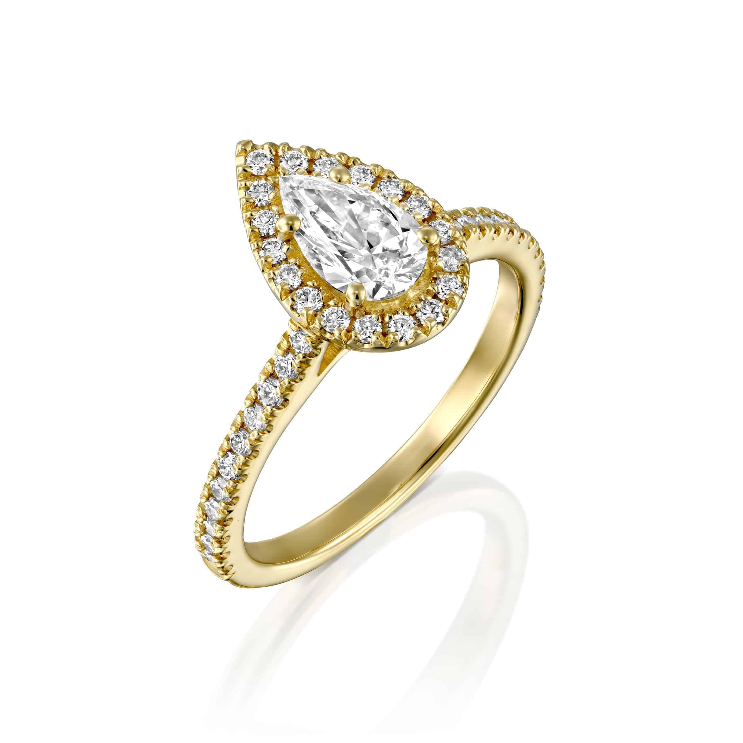 טבעת אירוסין "מלאני" יהלום טיפה זהב צהוב