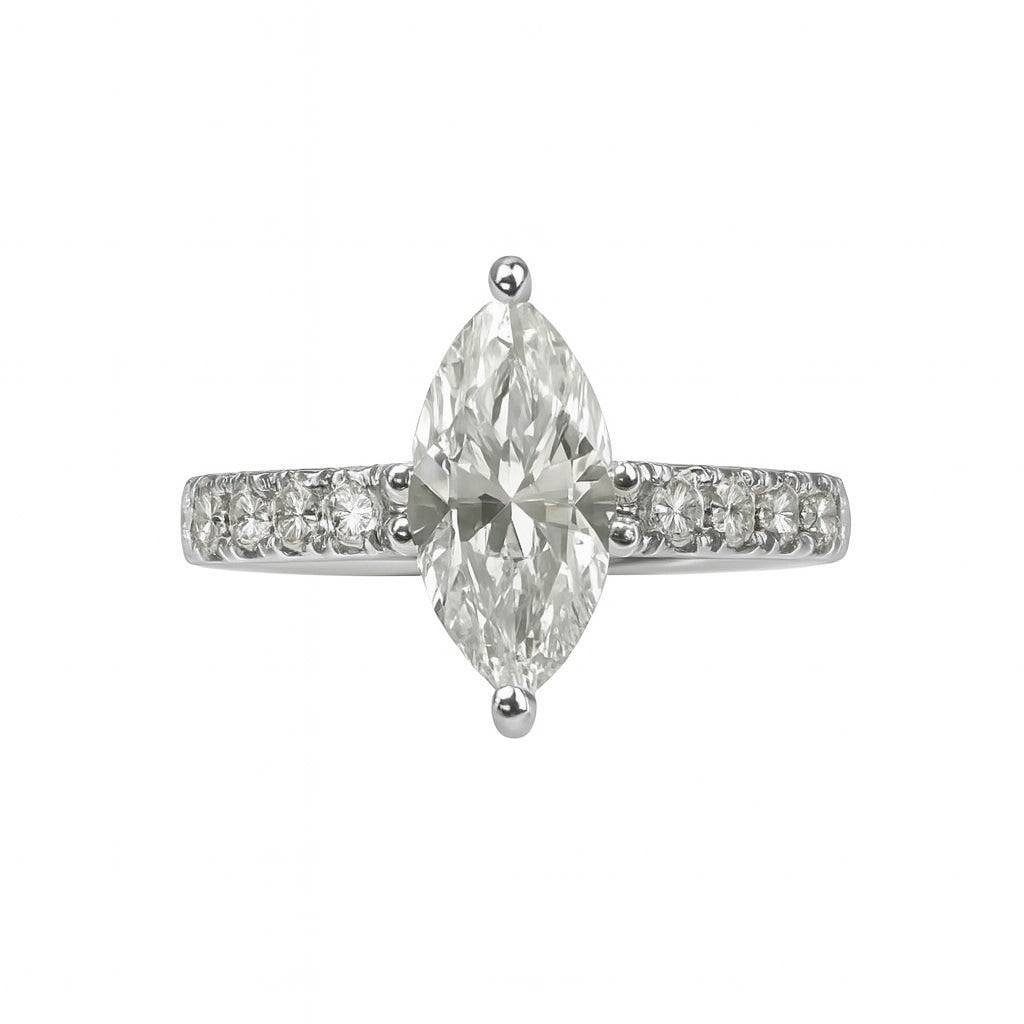 טבעת יהלומים מרקיזה זהב לבן עם יהלומי מעבדה