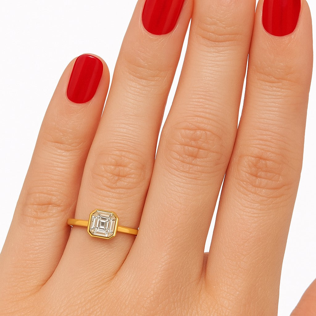 טבעת זהב צהוב 14 קראט עם יהלום אשר קאט – יהלום מעבדה אלגנטי