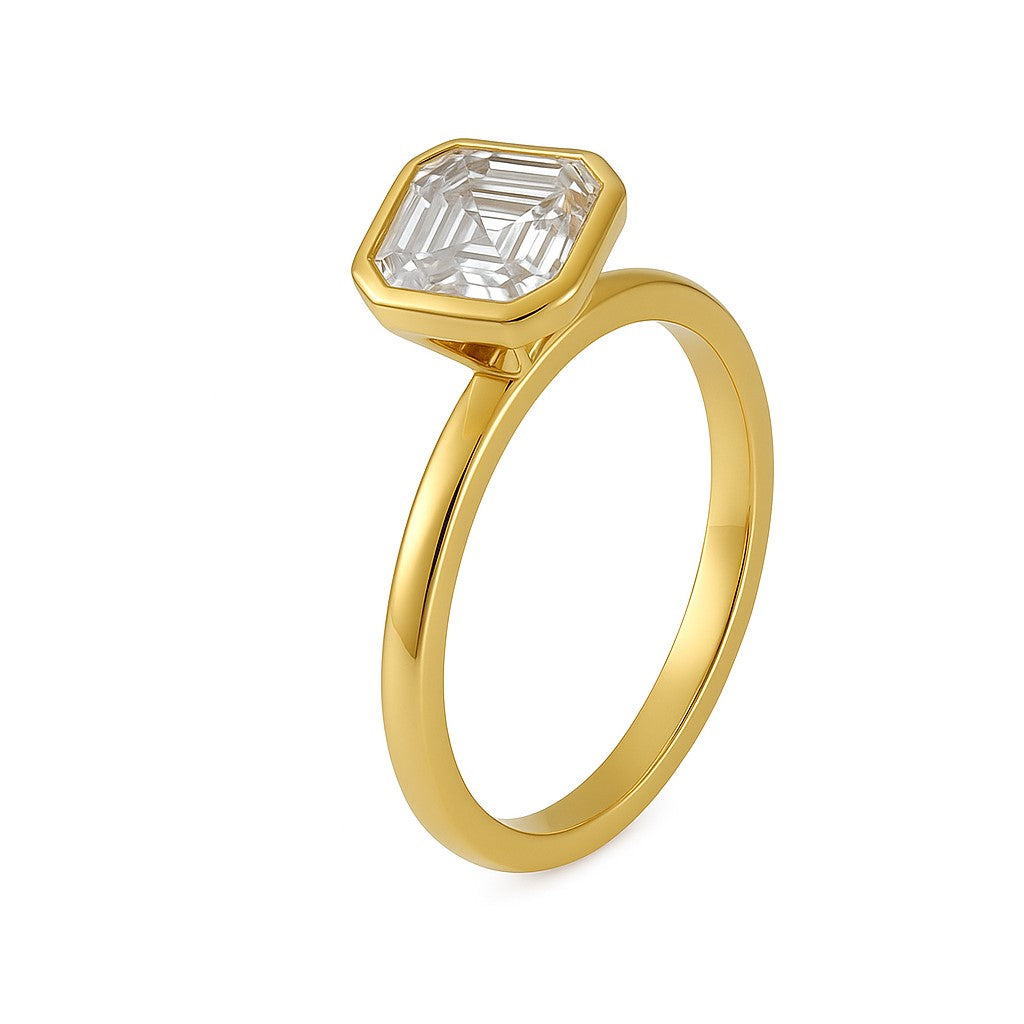 טבעת זהב צהוב 14 קראט עם יהלום אשר קאט – יהלום מעבדה אלגנטי