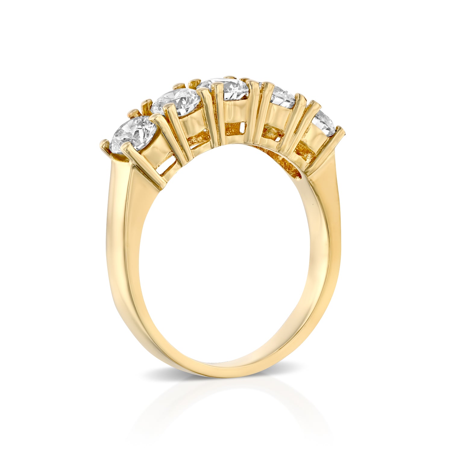 טבעת זהב צהוב עם 5 יהלומים עגולים מרשימים בעיצוב יוקרתי