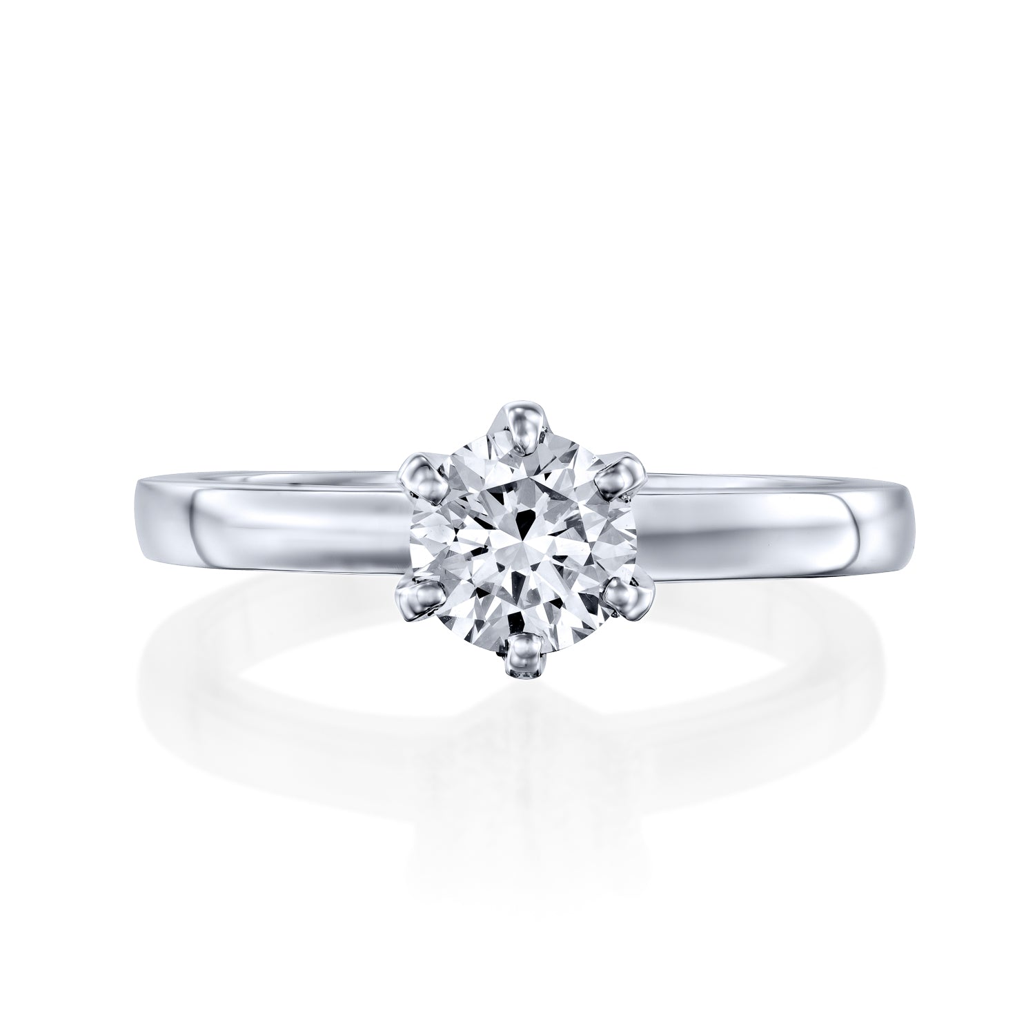 טבעת סוליטר מזהב לבן עם יהלום מעבדה עגול דגם ניקול בעיצוב אלגנט מיוחד