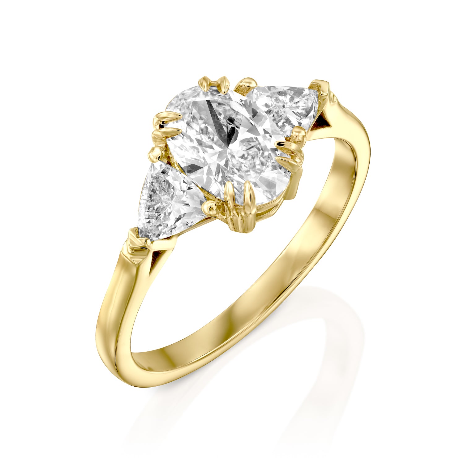 טבעת יהלומי מעבדה אובל ומשולשים זהב צהוב