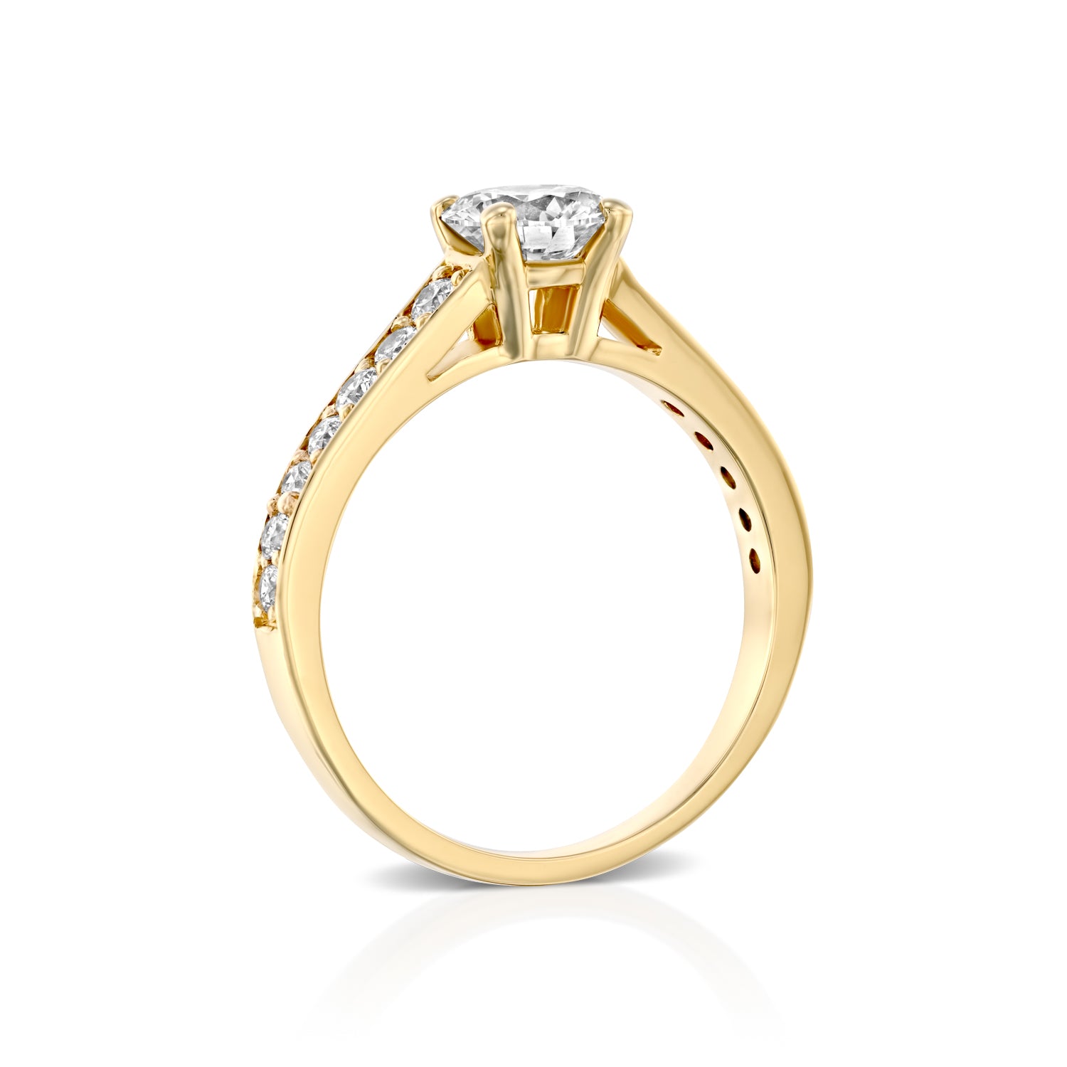 טבעת אירוסין סול מזהב צהוב בשיבוץ יהלום מעבדה עגול