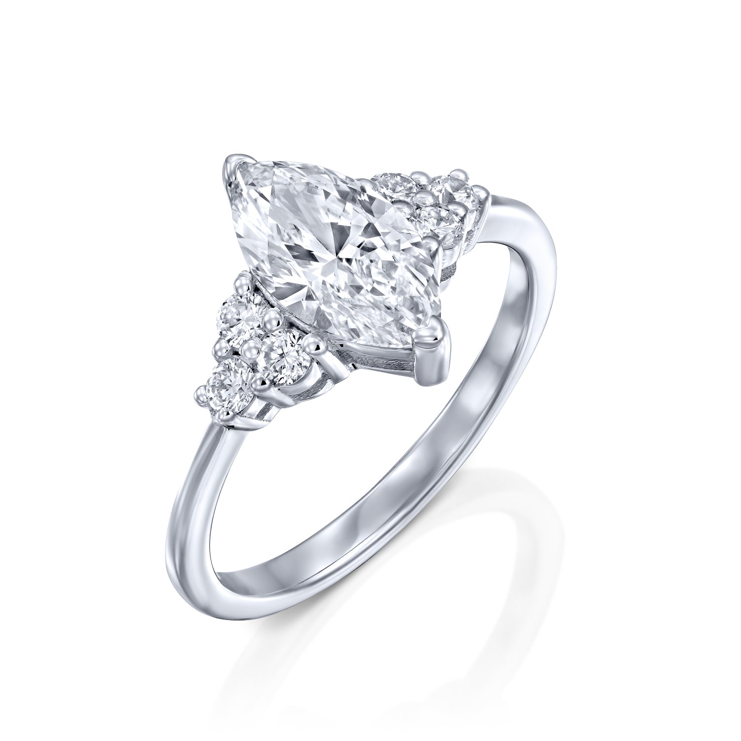 טבעת אירוסין ריילי מזהב לבן המשובצת יהלומי מעבדה בצורת מרקיזה