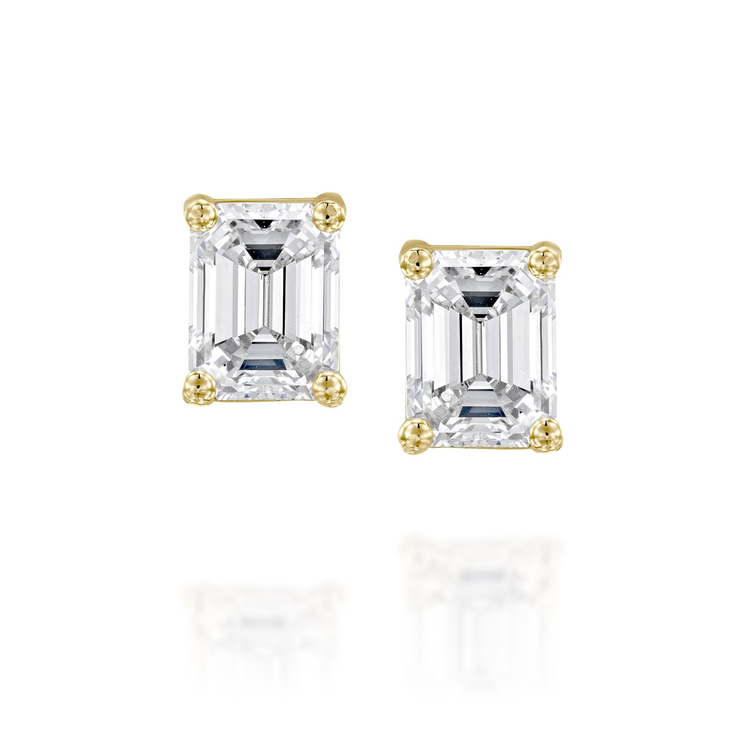 זוג עגילי סוליטר צמודים בשיבוץ יהלומי "אמרלד" מלבניים