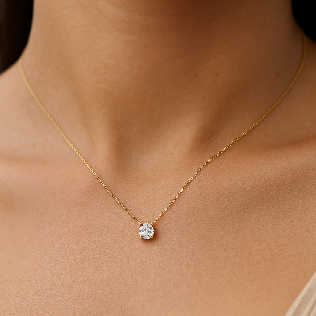 שרשרת יהלום סוליטר קלאסית זהב צהוב