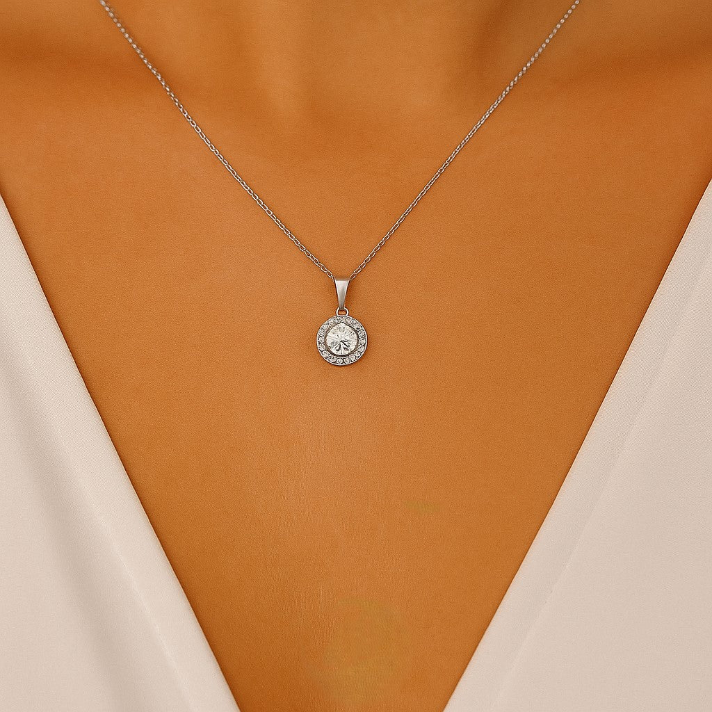 שרשרת יהלום "היילו" זהב לבן