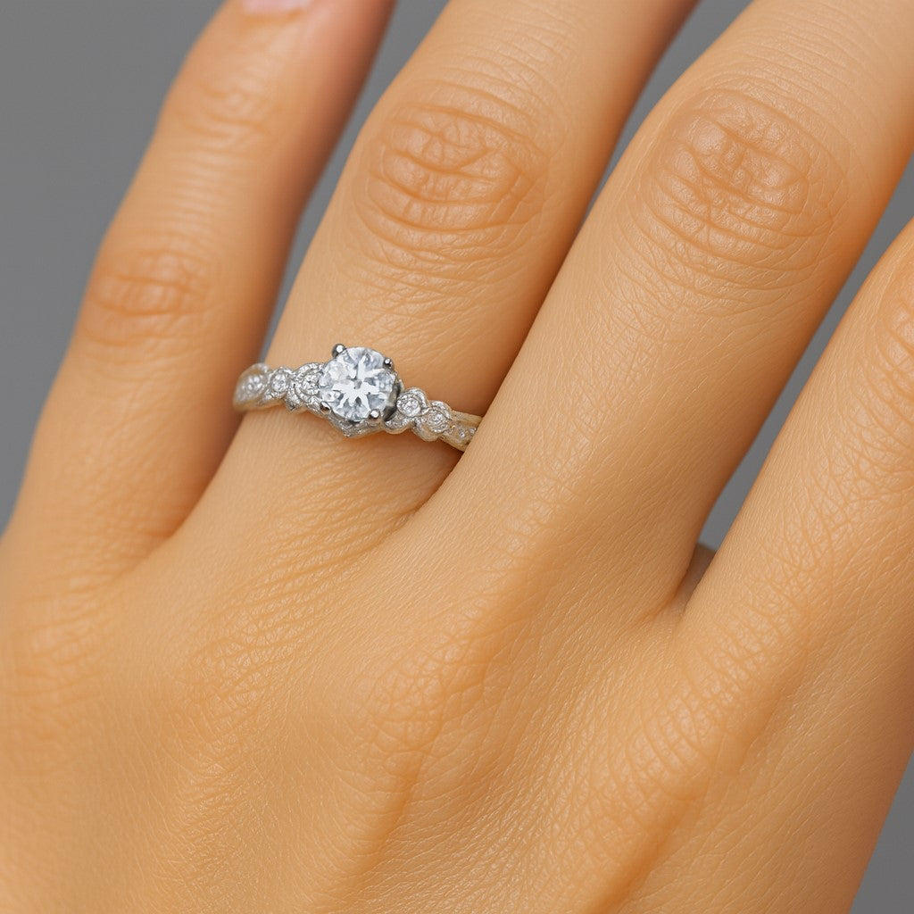 טבעת אירוסין אינס יהלום מעבדה בעיצוב וינטג מזהב לבן קלאסי