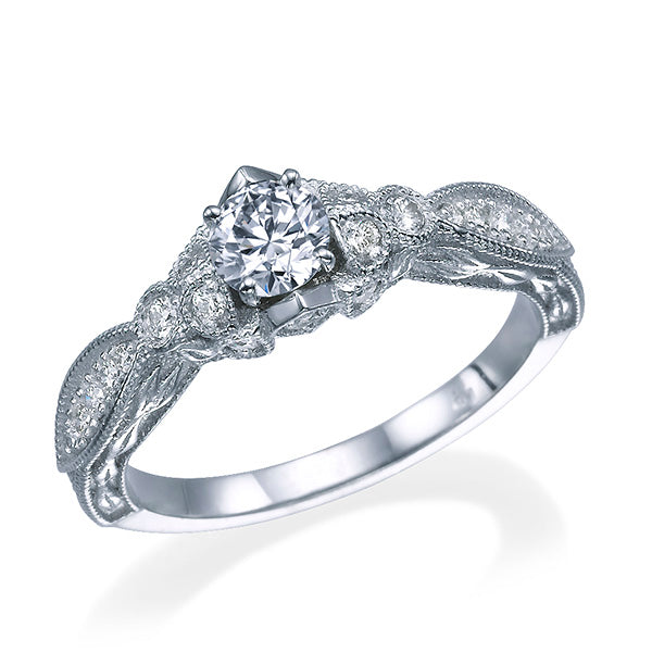 טבעת אירוסין אינס יהלום מעבדה בעיצוב וינטג מזהב לבן קלאסי