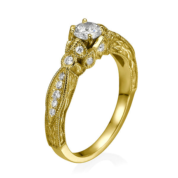 טבעת אירוסין אינס יהלום מעבדה בעיצוב וינטג מזהב צהוב יוקרתי