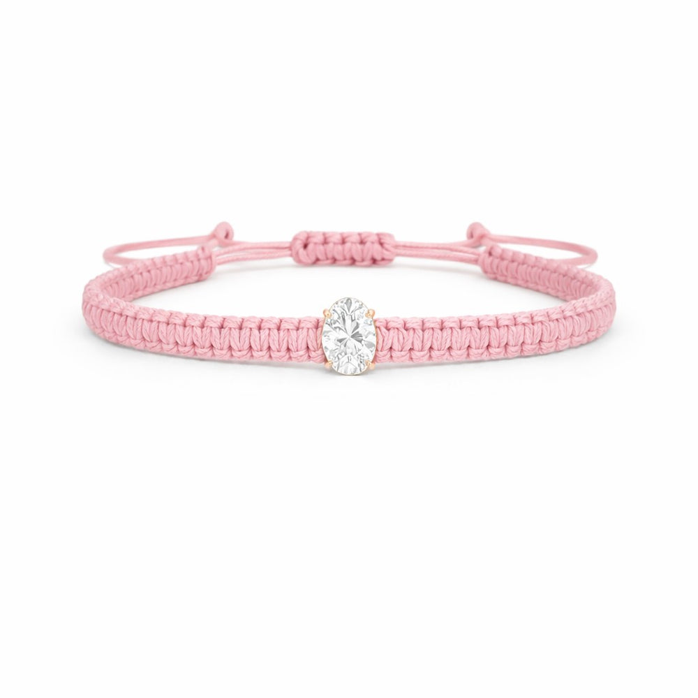 צמיד חוט ורוד לאישה עם יהלום מעבדה אובל