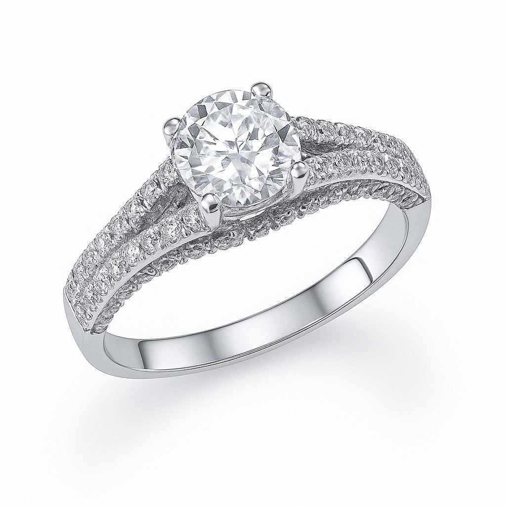 טבעת וינטאג' קטיה מזהב לבן עם יהלומי מעבדה – עיצוב יוקרתי