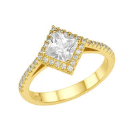 טבעת אמילי זהב צהוב עם יהלום מעבדה פרינסס מרובע ושיבוץ היקפי עדין