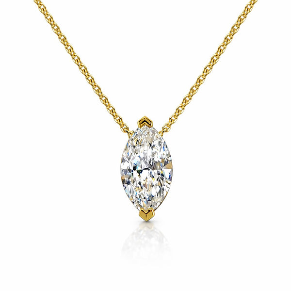 שרשרת יהלום מעבדה חיתוך מרקיזה מרחף בזהב צהוב