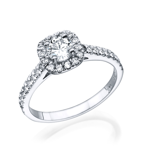 טבעת יהלום מעבדה אלה דגם היילו מזהב לבן