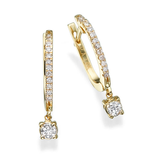 עגילי יהלומי מעבדה תלויים בזהב צהוב