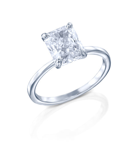 טבעת רדיאנט זהב לבן עם יהלום מעבדה בחיתוך מלבן קלאסי