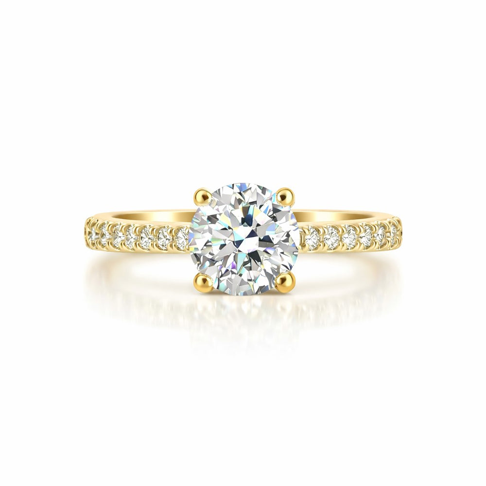 טבעת אירוסין קלאסית יהלום מעבדה עגול ושיבוץ קתדרלה