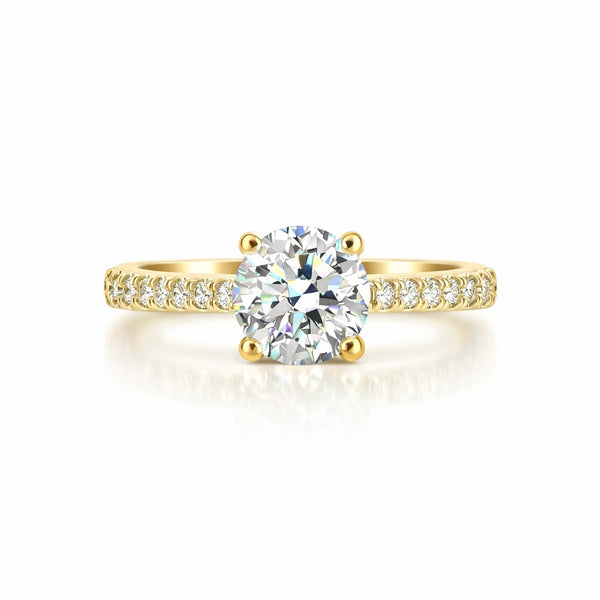 טבעת אירוסין קלאסית יהלום מעבדה עגול ושיבוץ קתדרלה