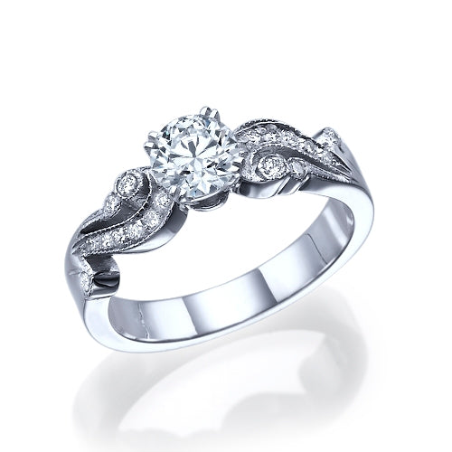 טבעת ג'ני וינטג זהב לבן עם יהלום מעבדה מרכזי ועיטורי יהלומים יוקרתיים