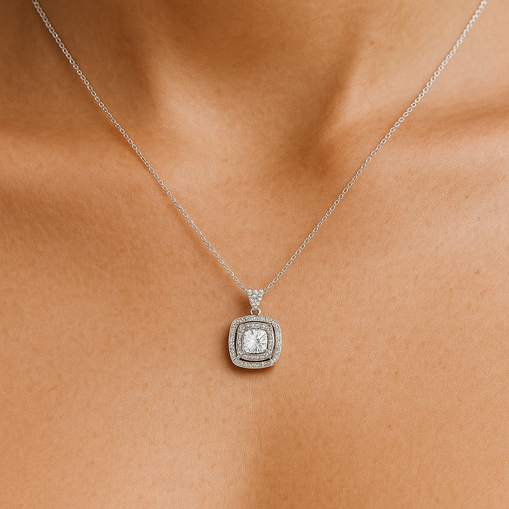 שרשרת יהלום "דאבל היילו" זהב לבן