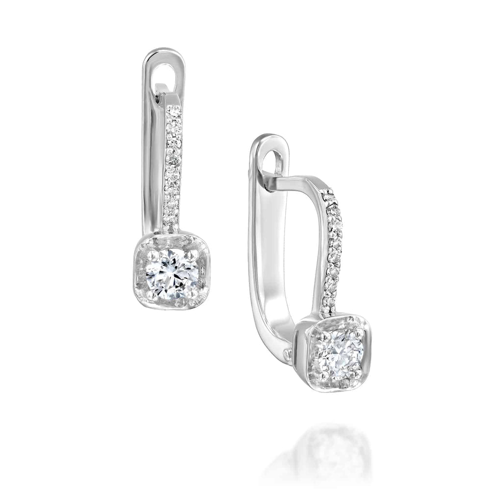 עגילי יהלום מעבדה תלויים זהב לבן