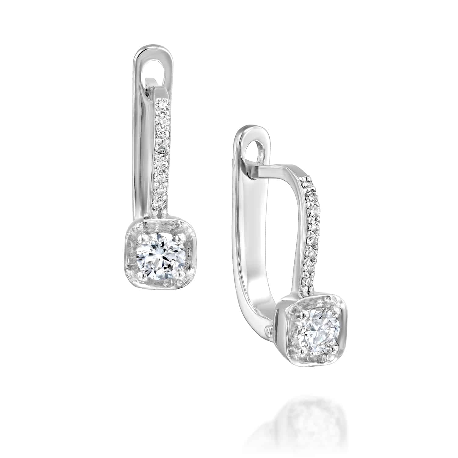 עגילי יהלום מעבדה תלויים זהב לבן