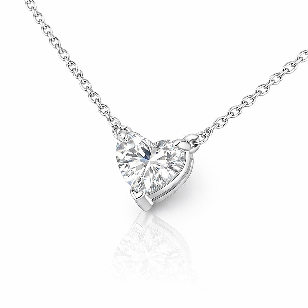 שרשרת לב יהלום מעבדה מרחף מזהב לבן