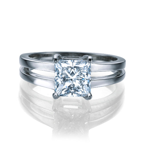 קרולינה טבעת יהלום מעבדה פרינסס מרובע זהב לבן בעיצוב מודרני מרשים