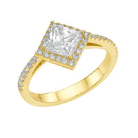טבעת אמילי זהב צהוב עם יהלום מעבדה פרינסס מרובע ושיבוץ היקפי עדין
