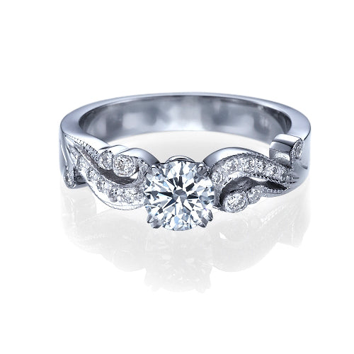 טבעת ג'ני וינטג זהב לבן עם יהלום מעבדה מרכזי ועיטורי יהלומים יוקרתיים